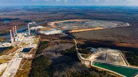 An aerial view of the nearly 600-acre coal ash pond at Alabama Power’s James M. Barry Electric Generating Plant.