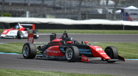Force Indy driver Myles Rowe competes in the No. 99 car at the Indianapolis Motor Speedway.