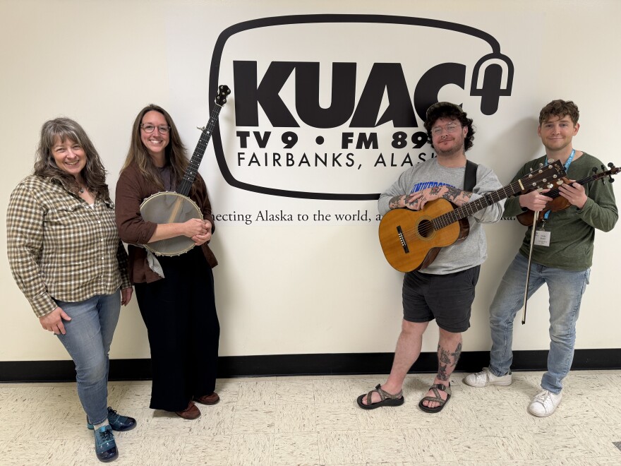 Lori Neufeld, Alaska Live host; Jessica Watson, clawhammer banjo/guitar/vocals; Duck Ryan, guitar/vocals; Cody Bauer, fiddle