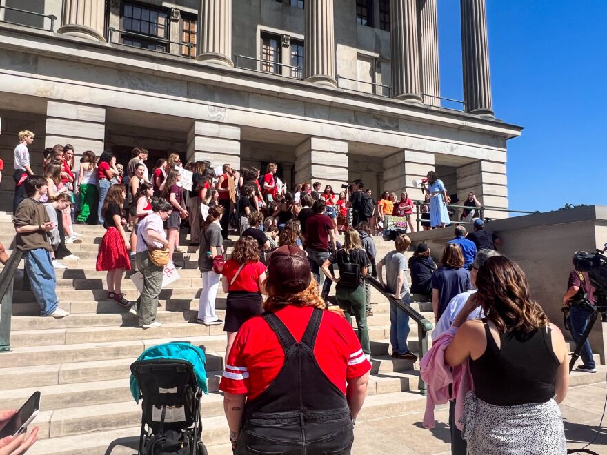 Students participating in the Walkout for Change reach the Tennessee State Capitol.