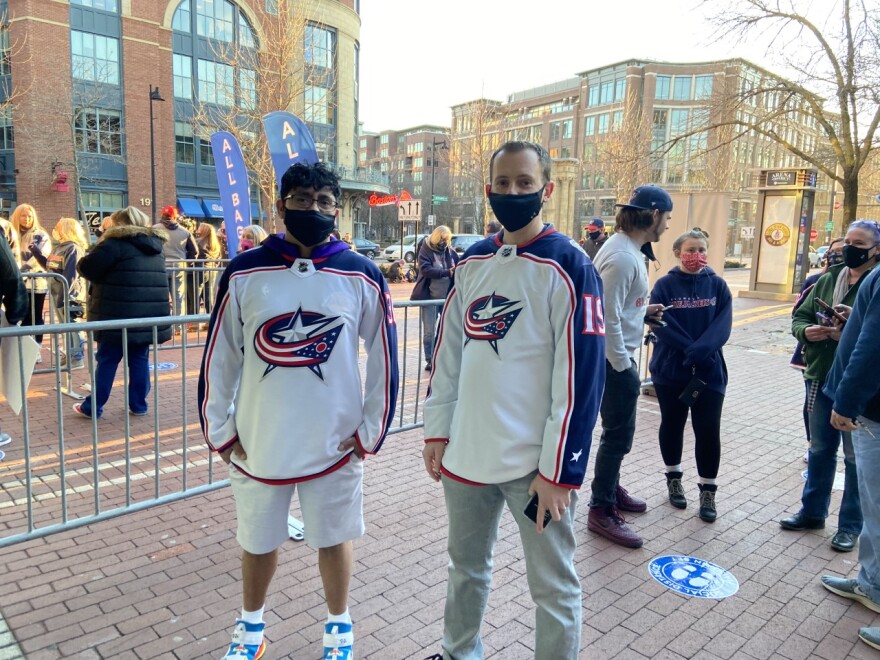 Ian McMann and Chris Dereskiewicz were among the fans who came to the first Columbus Blue Jackets game with spectators in 366 days.