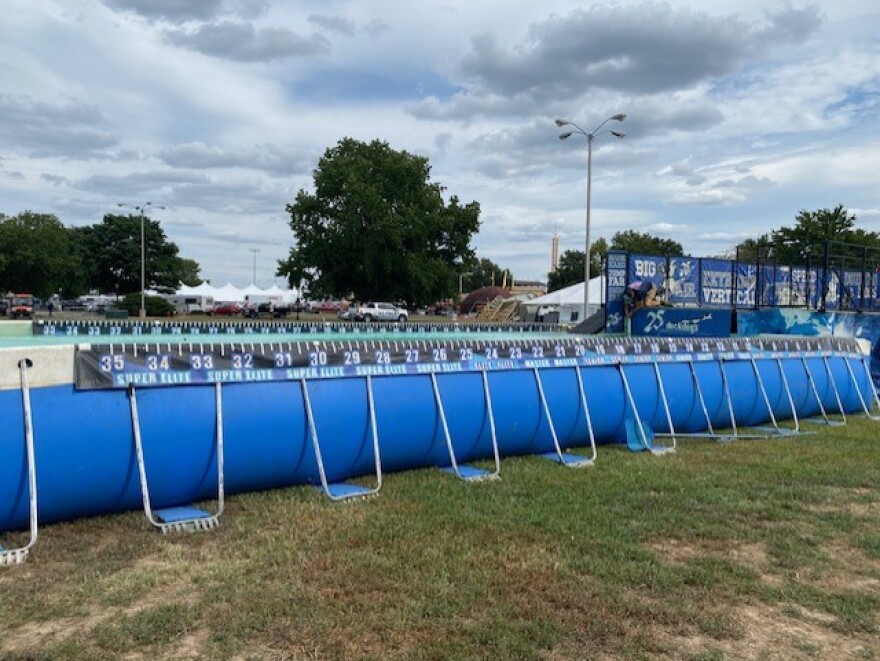 The landing area for the Dock Dogs competition at the Du Quoin State Fair on August 25, 2025.