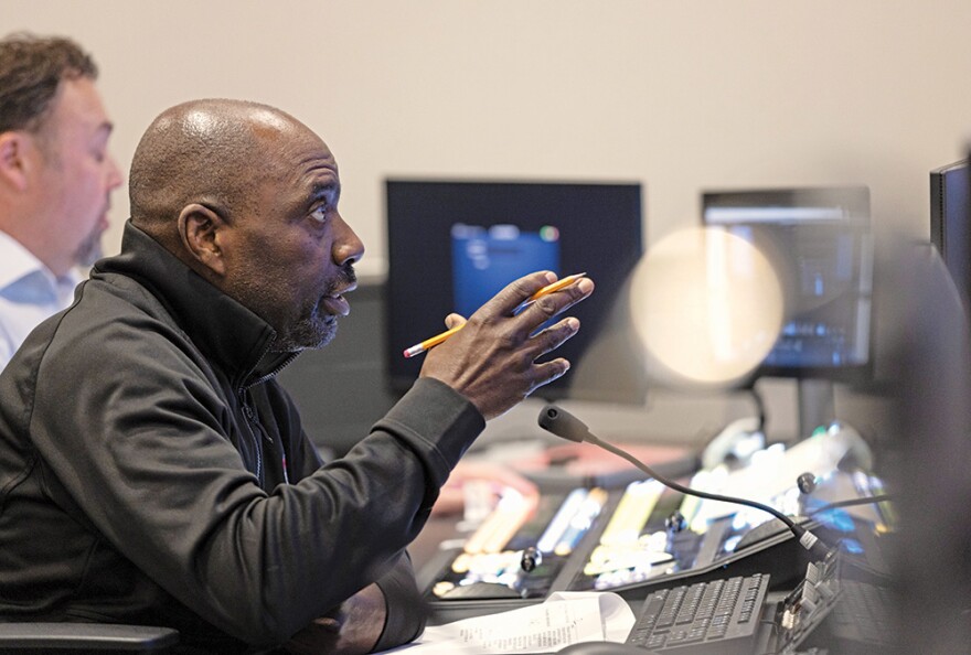 WOSU TV producer George Levert directs Columbus on the Record from the TV control room in WOSU's headquarters.