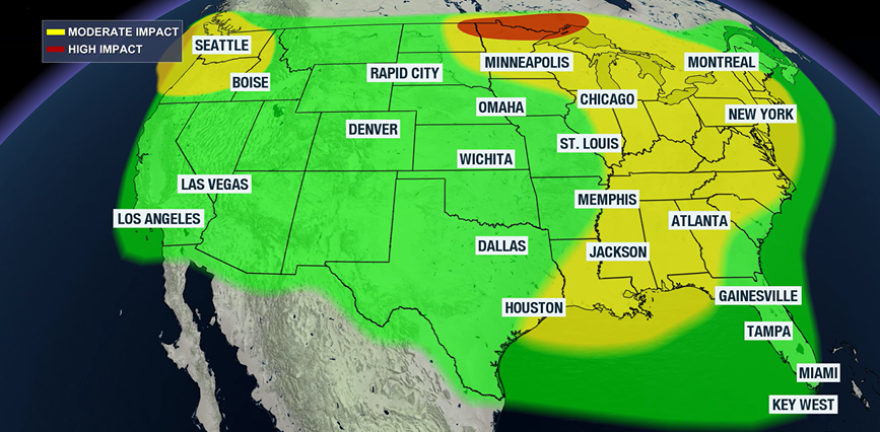Tuesday travel forecast map.