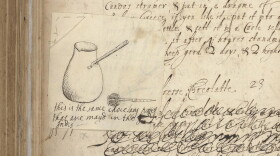 A sketch of a chocolate pot and whisk drawn from Ann's Experiences in Spain in the mid-1660s.