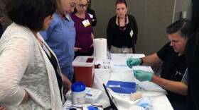 Dr. Michael Frost, medical director of Eagleville Hospital in Conshohocken, PA and consultant for Braeburn Pharmaceuticals demonstrates insertion and removal of Probuphine at FDA required training.