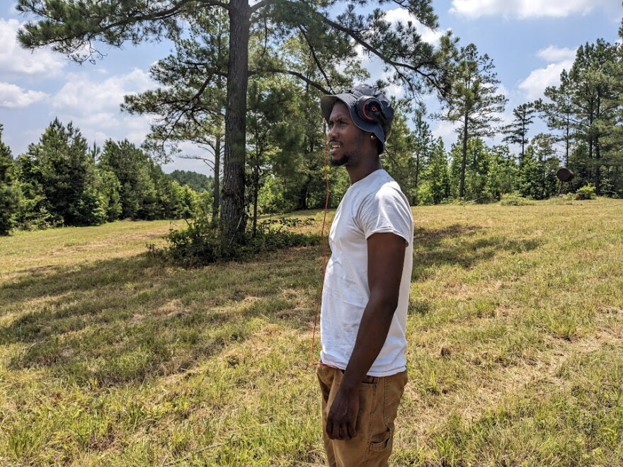 Markel Thompson stands on his family’s farm in McCool, Mississippi on June 20, 2023.
