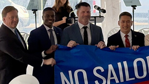 Newport News Mayor Phillip Jones, Hunt Military Communities President Brian Stann and Acting Navy Secretary Hung Cao announce a deal to allow Hunt to run the barracks in Hampton Roads.