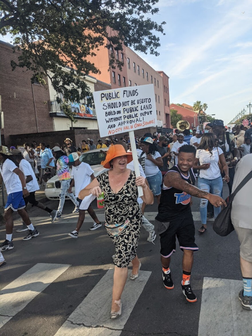 Protests over a plan to relocate City Hall in New Orleans on Thursday, June 17, 2021.
