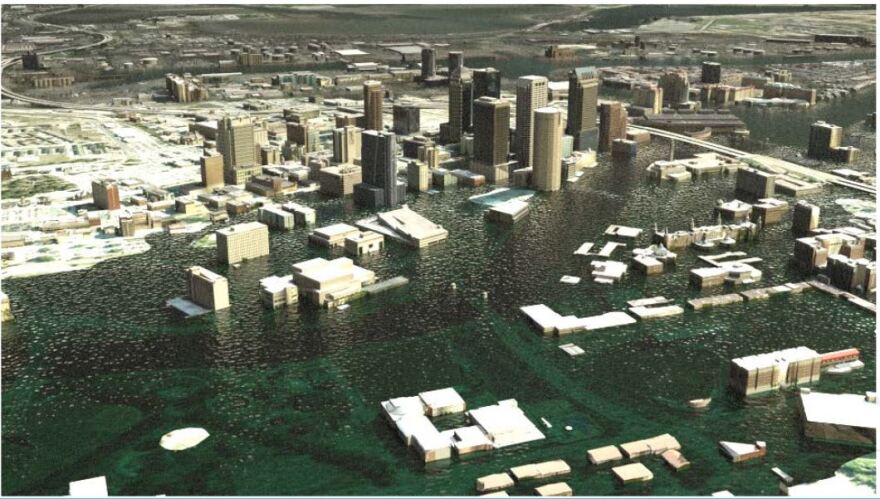 simulation of flooded downtown Tampa