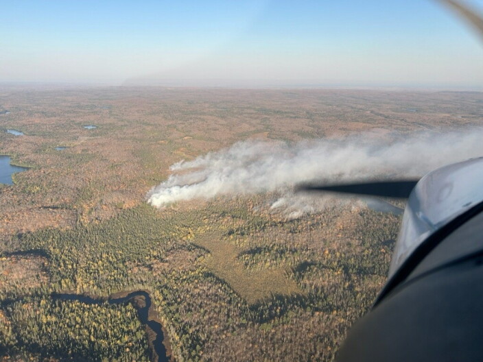 An aerial view of the Craig Lake Fire in Michigan's Upper Peninsula as of 9 a.m. Sunday, Oct. 11, 2026.