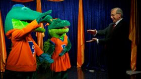 Dr. W. Kent Fuchs, Provost, Cornell University meets Albert and Alberta in Weimer Hall on the campus of the University of Florida on Tuesday, October 14, 2014. All three Presidential Finalists are on UF's campus being interviewed by various groups of faculty, staff, students the public and the board of trustees.