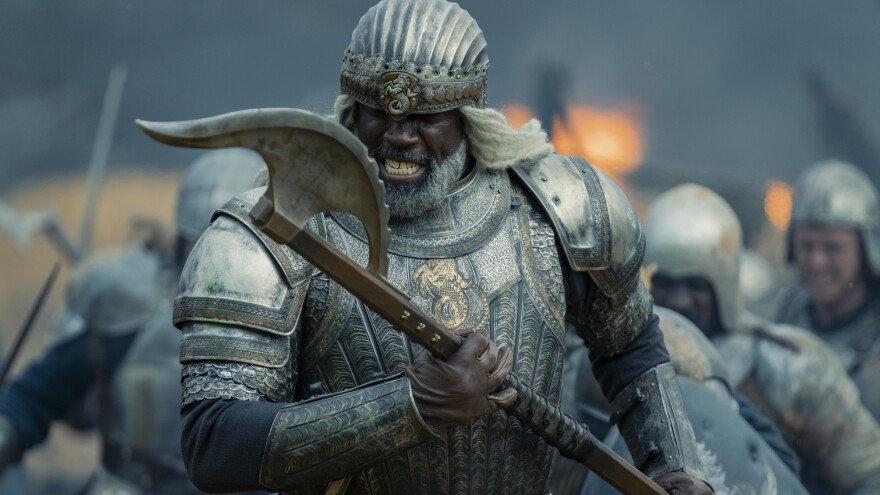 Corlys Velaryon (Steve Tousssaint) has an axe, and teeth, to grind in <em>House of the Dragon</em>.