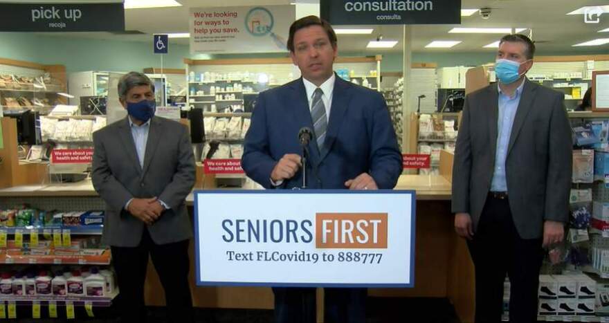 Gov. Ron DeSantis speaks during a news conference in Lehigh Acres.