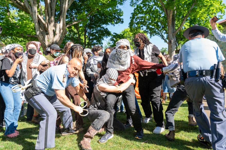 Arrests are made as Atlanta Police Department and Georgia State Partrol order Pro-Palestinian and "Cop City" protesters to disperse from the quad on Emory University campus on Thursday, April 25, 2024.