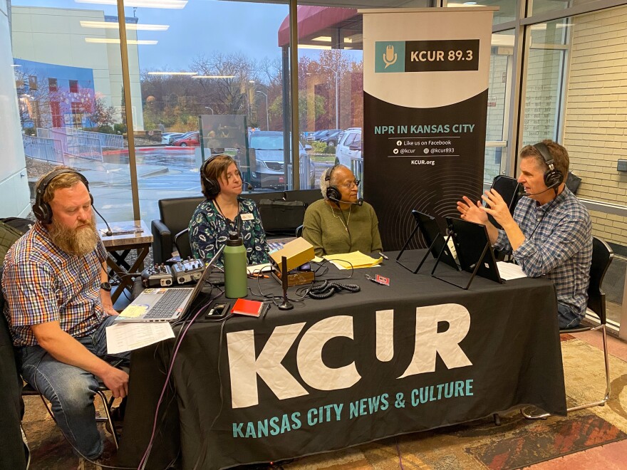 KCUR's Up To Date broadcasts live from the volunteer entrance at Harvesters on Friday, November 21, 2025.