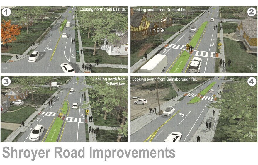 Renderings of Oakwood's Shroyer Road construction plans.