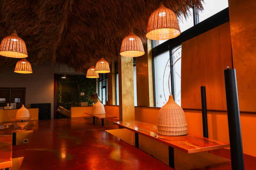 The seating arrangement at Calabash features a raised platform where guests will sit barefoot and share meals family-style. It took several attempts to figure out the right height for the raised tables, Chef Prej Iroegbu said.