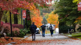 Students walk through the campus at Worcester Polytechnic Institute. (Jesse Costa/WBUR)