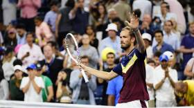 Daniil Medvedev, of Russia, celebrates after winning a match against Christopher O'Connell, of Australia, during the second round of the U.S. Open tennis championships. (Frank Franklin II/AP)