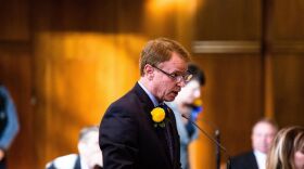 Oregon state Sen. Tim Knopp, R-Bend, speaks on the floor of the Senate on Monday, Jan. 14, 2019, at the Oregon Capitol in Salem, Ore.