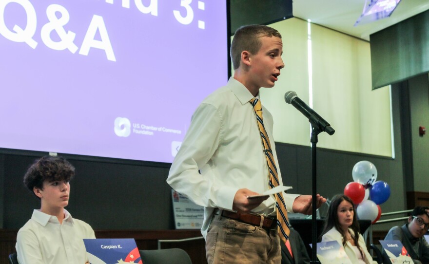Colin Burke won the Kansas championship round of the National Civics Bee. Judges awarded top points to his proposal for improving access to hygiene products for low-income students at his school. Burke attends Salina South Middle School.