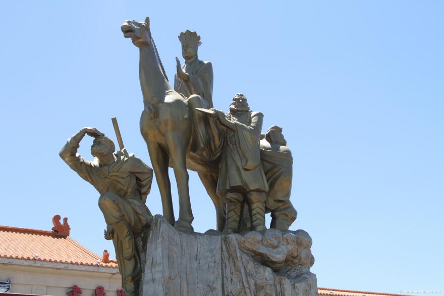 "Journey to the West" statue that dominates the Las Vegas Chinatown Plaza.