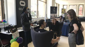 One of the companies displaying augmented reality and virtual reality hardware at the conference this week.