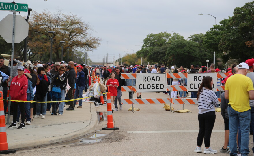 The line of people at Trump's rally wrapped around both sides of 9th Street south of the Lubbock Memorial Civic Center.