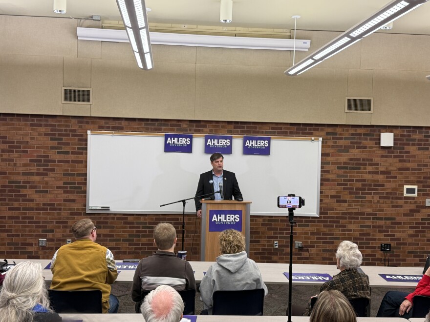 Dan Ahlers, Executive Director of the South Dakota Democratic Party, announces his campaign for South Dakota governor on Feb. 02, 2026, in Sioux Falls, SD.