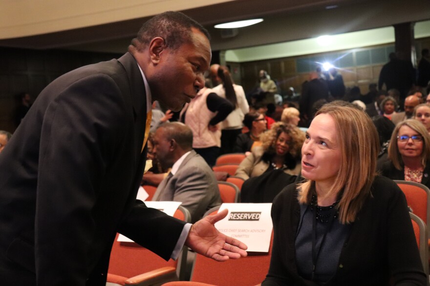 Perry Tarrant engaging with audience members before the forum