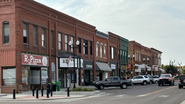 The south side of Main Street in downtown Vermillion, South Dakota, is shown on October 12, 2024. (Bret Hayworth, Siouxland Public Media News)