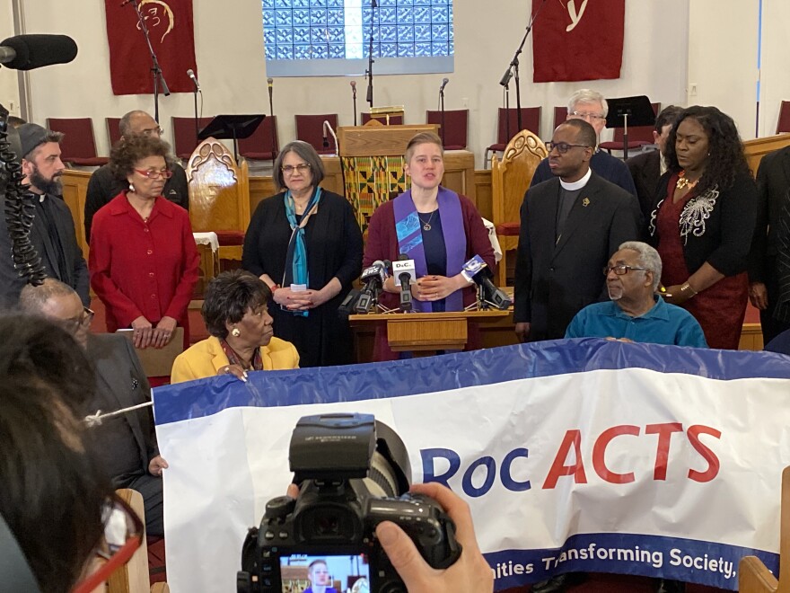 Members of Roc/ACTS at Baber AME Church discussing bail reform.