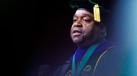 George Mason University President Gregory Washington gives remarks during graduation on Thursday, May 15, 2025 at George Mason University in Fairfax, Virginia.