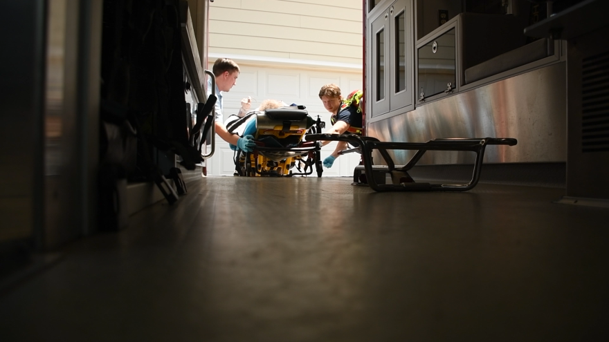 First responders answer a call for ambulance service in Mitchell, S.D., on July 9, 2025.