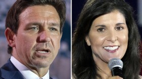 This combination of photos shows Republican presidential candidates, Florida Gov. Ron DeSantis, and former South Carolina UN Ambassador Nikki Haley. 