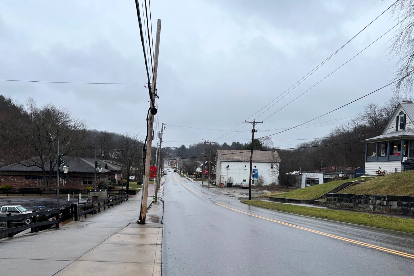 An empty street on a rainy day