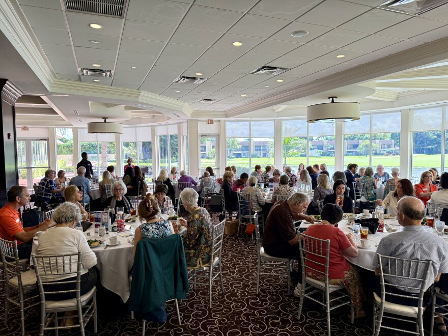 Republican Representative Anne Gerwig and Democratic State Senator Lori Berman talk to constituents at bipartisan community forum to address the ongoing affordability crisis, organized by the civic nonprofit League of Women Voters of Palm Beach County.