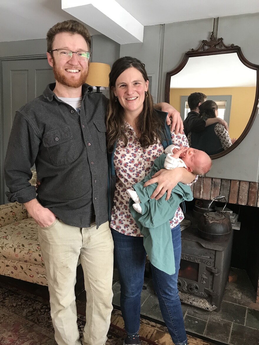 Emmet and Coco Moseley with their newborn baby.