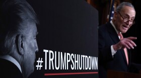 Senate Minority Leader Sen. Chuck Schumer, D-N.Y., speaks during a news conference on Saturday, arguing that the shutdown is mainly President Trump's fault. Republicans say Democrats manufactured the crisis over immigration.