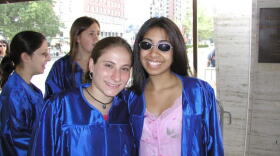 Lila Nordstrom (left) and fellow Stuyvesant High School graduates, 2002 (Courtesy of Lila Nordstrom)