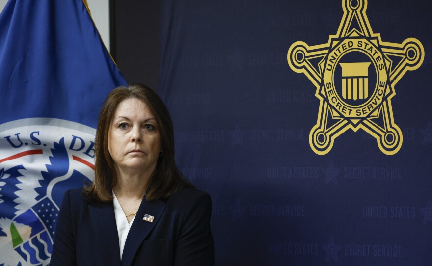 United States Secret Service Director Kimberly Cheatle looks on during a press conference at the Secret Service's Chicago Field Office on June 4 2024 in Chicago, Illinois, ahead of the 2024 Democratic and Republican National Conventions.