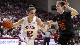 Indiana's Yarden Garzon drives against Maryland's Abby Meyers during Thursday night's game.