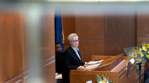 Gov. Tina Kotek speaks at the Oregon state Capitol in Salem, Ore., Jan. 13, 2025.