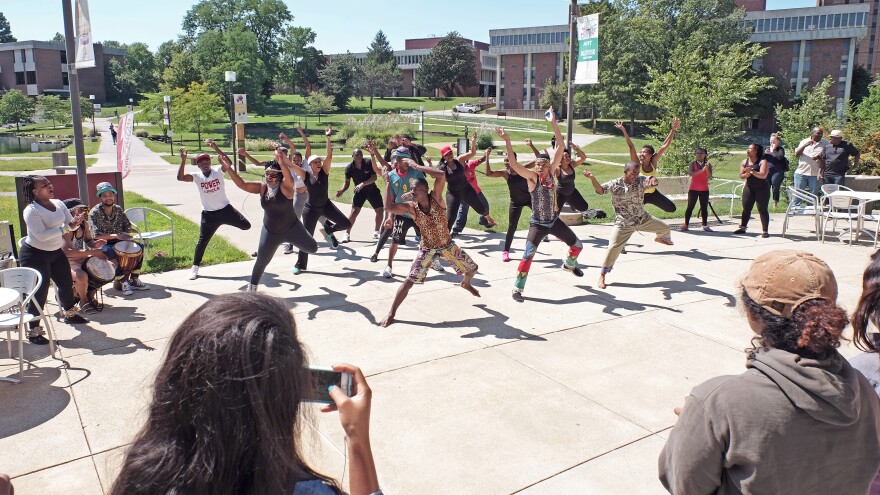 'Miriam Makeba: Mama Africa the Musical' dancers and singers held a pop up performance at UMSL's Millennium Student Center Monday.