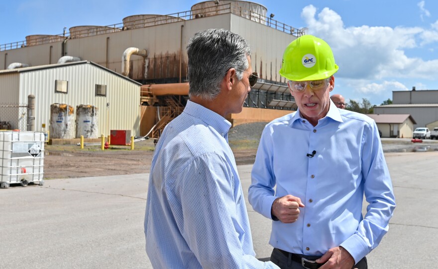 U.S. Rep. Dan Meuser, left, speaks with U.S. Secretary of Energy Chris Wright at the John B. Rich Memorial Power Station in Frackville.