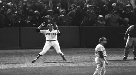 Carlton Fisk slams a 12th-inning home run to give Boston the sixth game of the World Series Tuesday night, October 22, 1975. 