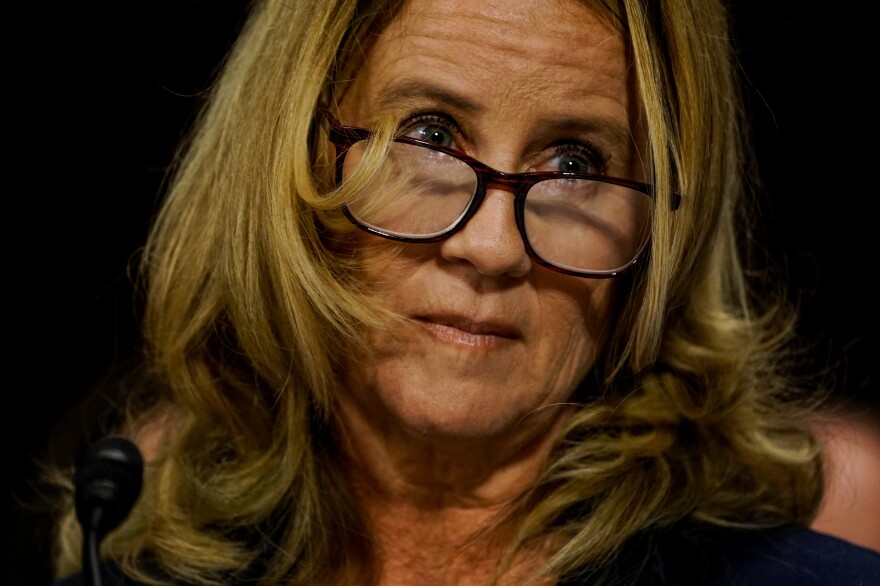Christine Blasey Ford testifies before the Senate Judiciary Committee Thursday. The California professor has accused Kavanaugh of sexual assault while in high school decades ago, which he denies.