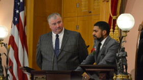 Minority Leader Fred Strahorn (D-Dayton) speaks after Speaker Larry Householder (R-Glenford) called him to the dais following the vote for Speaker. Householder won that vote over Ryan Smith (R-Bidwell), who Strahorn voted for.