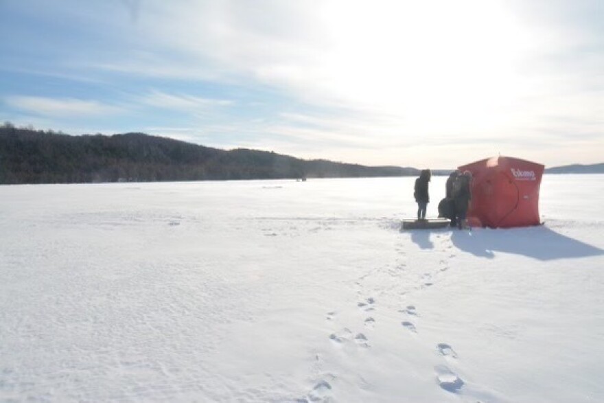 Ice fishermen in Michigan, 2018. (Photo: Ellie Katz/IPR News)